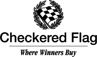 Black and white logo for Checkered Flag